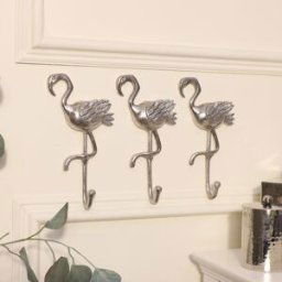 Set of 3 Silver Flamingo Wall Hooks Material: Home Decor & Accessories