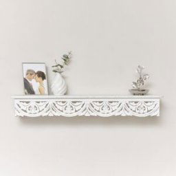 Large White Wooden Carved Boho Wall Shelf - 81cm Material: Home Decor & Accessories/Shelves & Storage