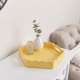 Hexagonal Lemon Yellow Scalloped Tray - 35cm Material: Home Decor & Accessories/Trays & Trinket Dishes