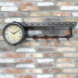 Antique Black & Gold Round Clock with Shelf and Hooks 27cm x 82cm Material: Home Decor & Accessories/Clocks