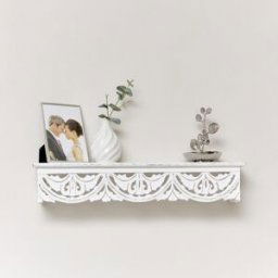 White Wooden Carved Boho Wall Shelf - 60cm Material: Home Decor & Accessories/Shelves & Storage