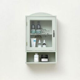 Vintage Style Sage Green Glass Fronted Wall Cabinet 54cm x 32cm Material: Home Decor & Accessories/Shelves & Storage