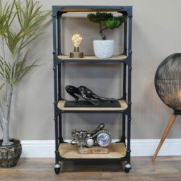 Industrial Black Metal & Wood Shelving Unit Material: Home Decor & Accessories/Shelves & Storage