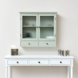 Sage Green Reeded Glass Wall Cabinet with Drawers Material: Home Decor & Accessories/Shelves & Storage