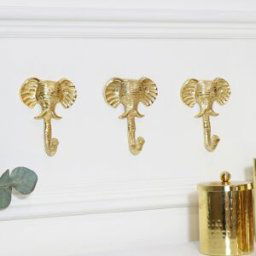 Set Of 3 Gold Elephants Head Wall Hooks Material: Home Decor & Accessories/Wall Hooks
