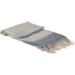 Blue and Cream Stripe Throw with Tassels - 155cm x 126cm Material: Home Decor & Accessories/Blanket Throws