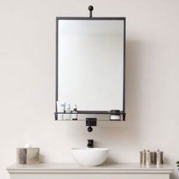 Large Black Rotating Metal Storage Shelf Wall Mirror - 94cm x 51cm Material: Mirrors