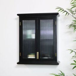 Black Reeded Glass Wall Cabinet Material: Home Decor & Accessories/Shelves & Storage