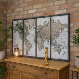 Large Black & White Distressed Mirrored World Map Canvas Print 144cm x 81cm Material: Home Decor & Accessories/Wall Art & Plaques