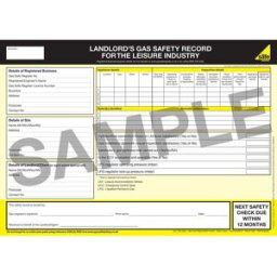 Officially Licensed Gas Safe Gas Safe® Landlord Safety Record for Leisure Industry – Pack of 25