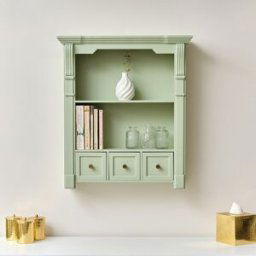 Sage Green Wooden Wall Shelf Unit with Drawers Material: Home Decor & Accessories/Shelves & Storage