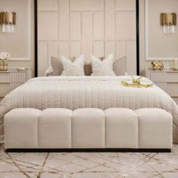 Venus Cream & Gold Premium Upholstered Bench, Double