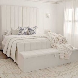 Zana Porcelain White Velvet Luxury Panelled Bed, Single / Single