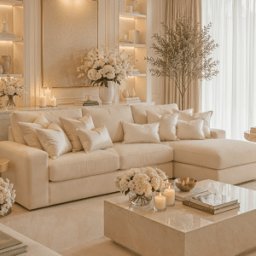 Olivia Premium Cream Sofa Range without Studs, Large Corner Sofa - Left Hand Facing / Fibre Filled
