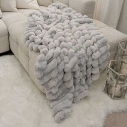 Isla Grey Chunky Ribbed Faux Fur Throw