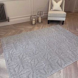 Harley Light Grey Geometric Indoor / Outdoor Rug, 160 x 221cm