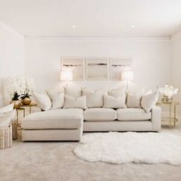 Victoria Cream Velvet Pillow Back Sofa Range, Large Left Hand Facing