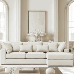 Victoria Cream Velvet Pillow Back Sofa Range, Large Right Hand Facing