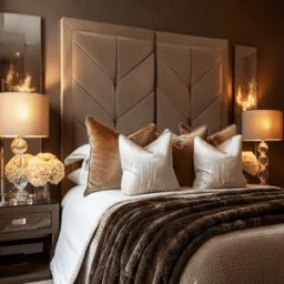 Ashton Coffee Velvet Premium Chevron Bed, Double