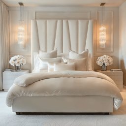 Charlotte Luxury Vanilla Velvet Upholstered Bed, Double