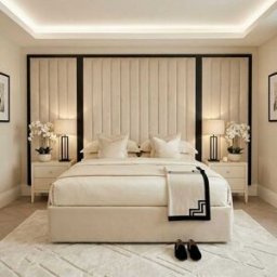 Valentina Praline & Black Channelled Headboard with Wings, Super King