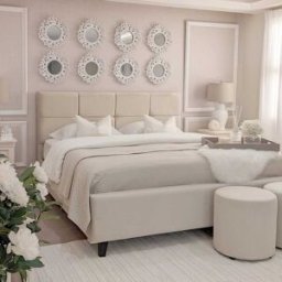 Isabella Luxury Vanilla Velvet Upholstered Bed, Super King