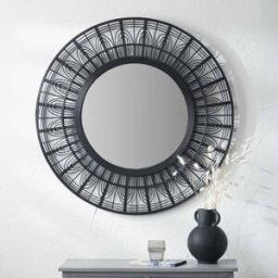 Kiruna Black Bamboo Frame Round Wall Mirror