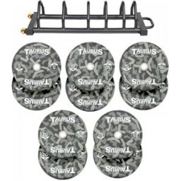 Taurus Camo Olympic Rubber Bumper Weight Plates 150kg Set with Toast Rack