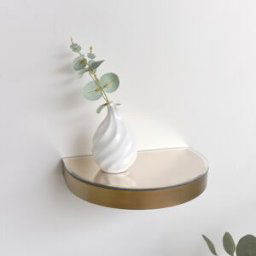 Curved Champagne With Gold Edge Mirrored Floating Wall Shelf Material: Home Decor & Accessories/Shelves & Storage