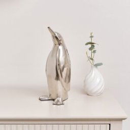 Large Silver Metal Penguin Ornament - 29cm Material: Home Decor & Accessories