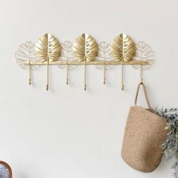 Large Gold Monstera Leaf Wall Mounted Hook Rail with 7 Storage Hooks Material: Home Decor & Accessories