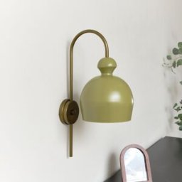 Large Olive Green and Brass Round Metal Wall Lamp 19cm x 52cm Material: Home Decor & Accessories/Lighting