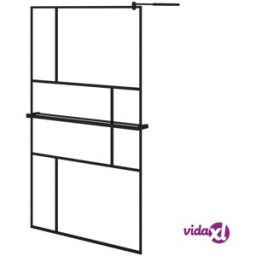 vidaXL Walk-in Shower Wall with Shelf Black 115x195 cm ESG Glass&Aluminium