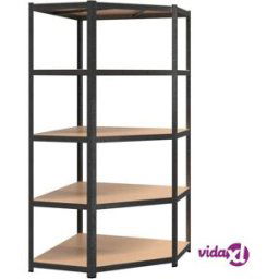 vidaXL 5-Layer Heavy-duty Corner Shelf Grey Steel&Engineered Wood