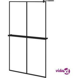 vidaXL Walk-in Shower Wall with Shelf Black 118x190 cm ESG Glass&Aluminium