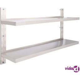 vidaXL 2-Tier Floating Wall Shelf Stainless Steel 150x30 cm