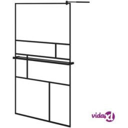 vidaXL Walk-in Shower Wall with Shelf Black 115x195 cm ESG Glass&Aluminium