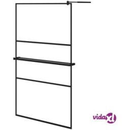 vidaXL Walk-in Shower Wall with Shelf Black 115x195 cm ESG Glass&Aluminium
