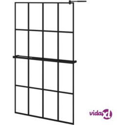 vidaXL Walk-in Shower Wall with Shelf Black 118x190 cm ESG Glass&Aluminium