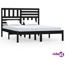 vidaXL Bed Frame without Mattress Black Solid Wood Pine 140x190 cm