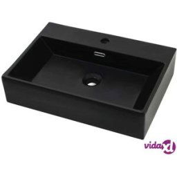 vidaXL Basin with Faucet Hole Ceramic Black 60.5x42.5x14.5 cm