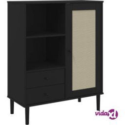 vidaXL Highboard SENJA Rattan Look Black 90x40x112 cm Solid Wood Pine