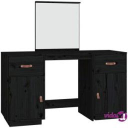 vidaXL Dressing Table Set with a Mirror Black Solid Wood Pine