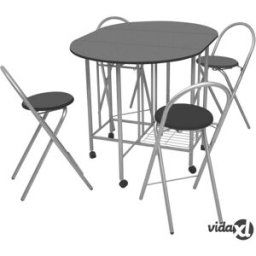 vidaXL Five Piece Folding Dining Set MDF Black