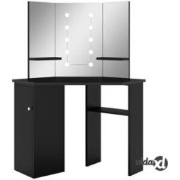 vidaXL Corner Dressing Table with LED Black 111x54x141.5 cm