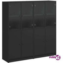 vidaXL Bookcase with Doors Black 136x37x142 cm Engineered Wood