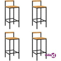 vidaXL Bar Stools 4 pcs Black Poly Rattan and Solid Wood Acacia