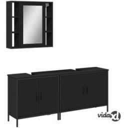 vidaXL 3 Piece Bathroom Cabinet Set Black Engineered Wood