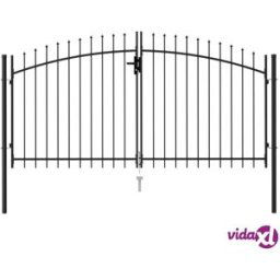 vidaXL Fence Gate Double Door with Spike Top Steel 3x1.5 m Black