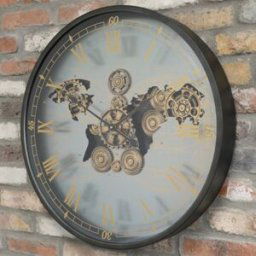 Antique Gold & Black Round Cog Wall Clock 67cm x 67cm Material: Home Decor & Accessories/Clocks